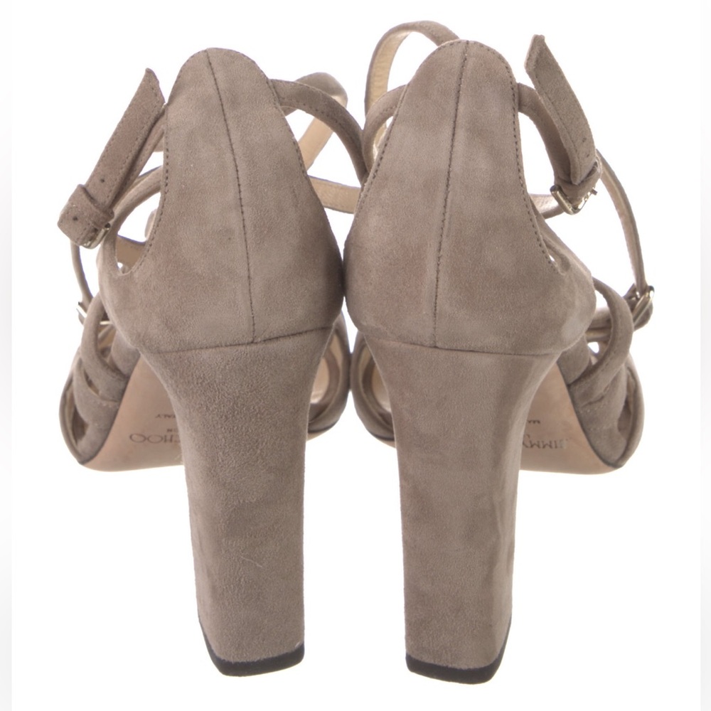 Jimmy Choo Dillan Beige Suede Multi-strap Block Heels Sandals size 38.5 - Picture 5 of 9